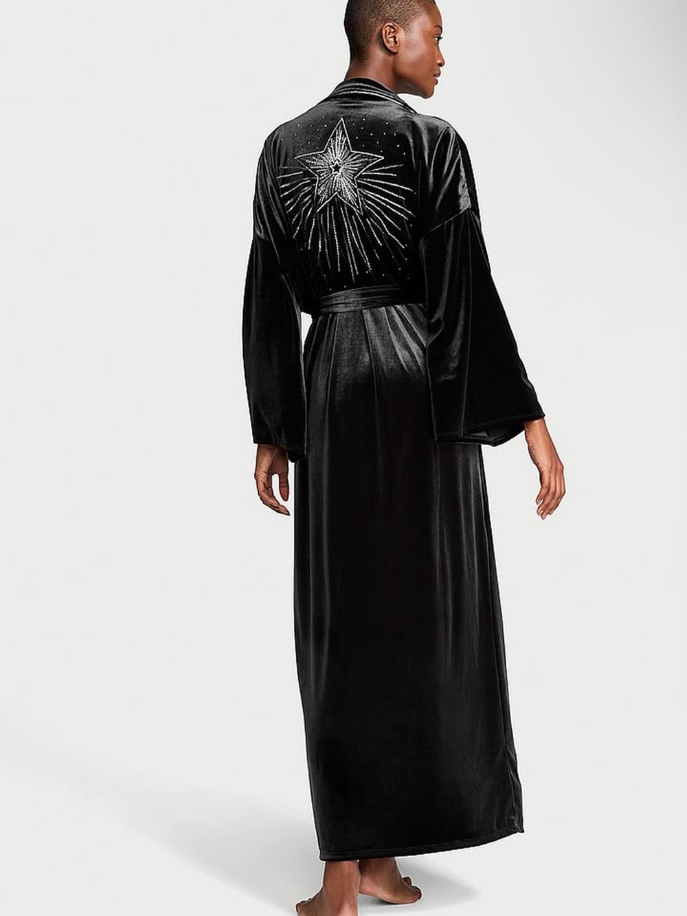 Victoria’s Secret VERY SEXY STARSTRUCK Velvet Long Robe BLACK Star on Back NEW